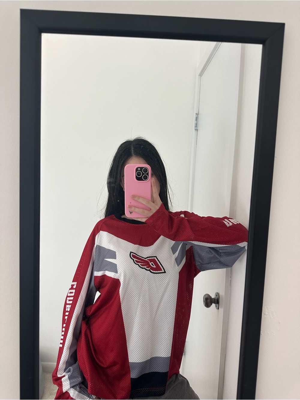 Simons Red and Black Mesh Streetwear Jersey
